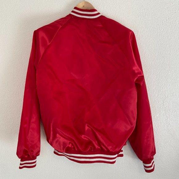 Vintage 80s Red Satin Varsity Jacket Cardinal USA - Picture 6 of 16